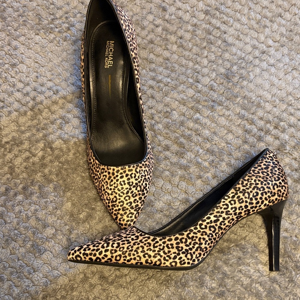 Michael Kors Animal Print Heels - Black and Tan